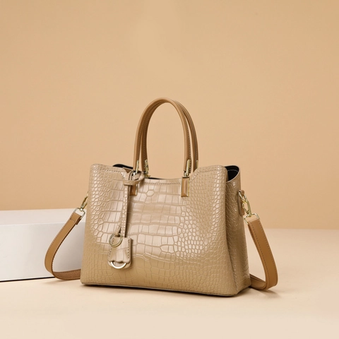 Women Croc Embossed PU Leather Handbag Fashion Commuter Crossbody Shoulder Bag With Detachable Strap Gold Hardware Chic