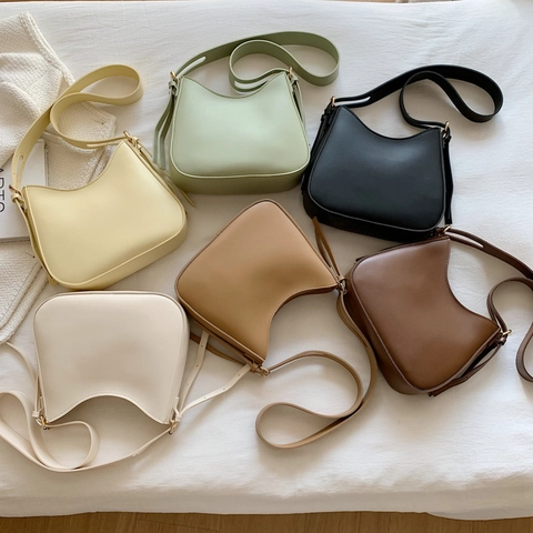 Bolso De Hombro Hobo De Media Luna Retro Para Mujer Cuero PU Bolso De Axila Minimalista Bolso Bandolera Correa Ajustable