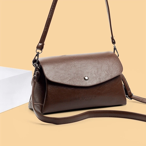 Bolso Bandolera De Mujer De Cuero PU Vintage Cuadrado Con Solapa Textura De Lichi Color Sólido