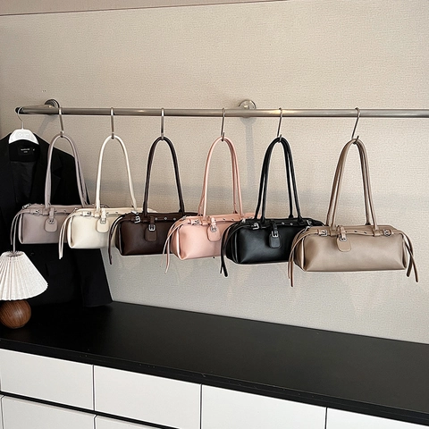 Borsa Sottobraccio Donna Retro Pelle PU Grana Litchi Fibbia Argento Occhielli Stile Punk Borsa A Spalla Versatile