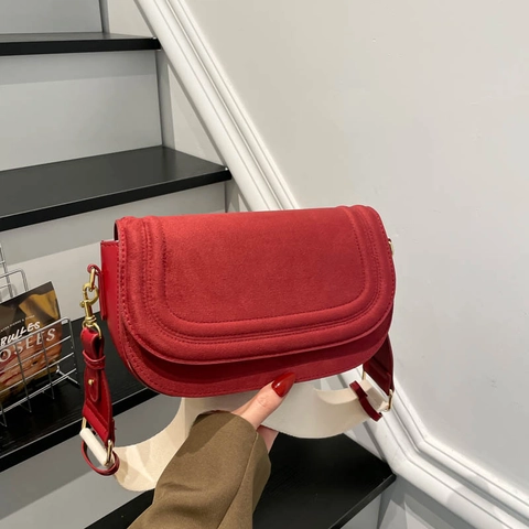 Borsa a Tracolla a Sella da Donna in Pelle PU Minimalista Retrò Con Doppie Tracolle Patta Effetto Scamosciato Borsa a Spalla Quadrata