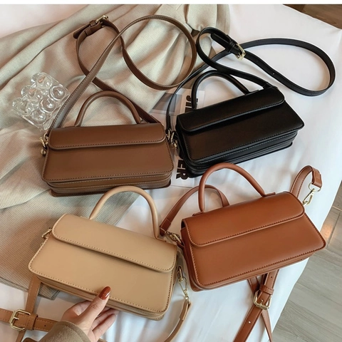 Piccola Borsa Quadrata Vintage Da Donna Pelle PU Minimalista Con Patta E Manico Superiore Tracolla Regolabile Borsa A Tracolla