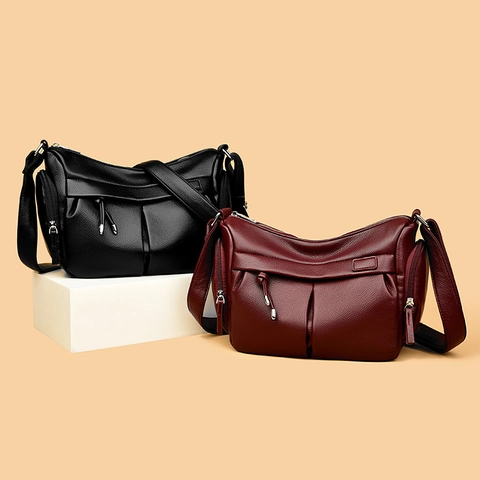 Borsa A Tracolla Donna Trama Litchi Pelle PU Tasche Multiple Borsa A Spalla Design Arricciato Tracolla Regolabile