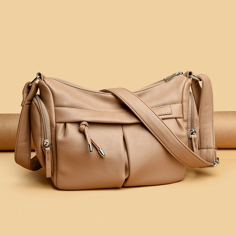 Borsa A Tracolla Donna Trama Litchi Pelle PU Tasche Multiple Borsa A Spalla Design Arricciato Tracolla Regolabile