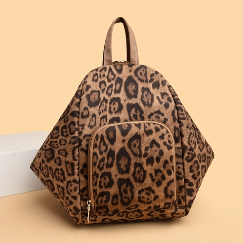 Dames Rugzak Met Luipaardprint PU Leer Grote Capaciteit Multifunctioneel Mode Casual Reizen Rucksack Met Voorvak