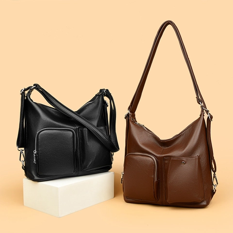 Dames Hobo Tas Grote Capaciteit PU Leer Lychee Patroon Multi-Pocket Schouder Crossbody Handtas Retro Woon-Werkverkeer Mode