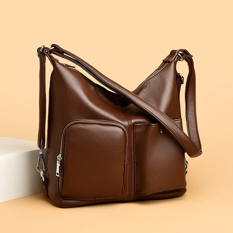 Dames Hobo Tas Grote Capaciteit PU Leer Lychee Patroon Multi-Pocket Schouder Crossbody Handtas Retro Woon-Werkverkeer Mode