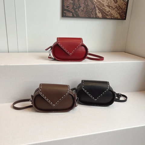 Borsa Tracolla Vintage Pelle PU Cuciture A Contrasto Ovale Borsa A Spalla Per Donna Retro Chic