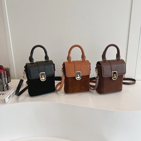 Borsa A Spalla Donna Retrò Pelle PU Camoscio Patchwork Mano Con Chiusura In Metallo Elegante Minimalista Borsa Tracolla