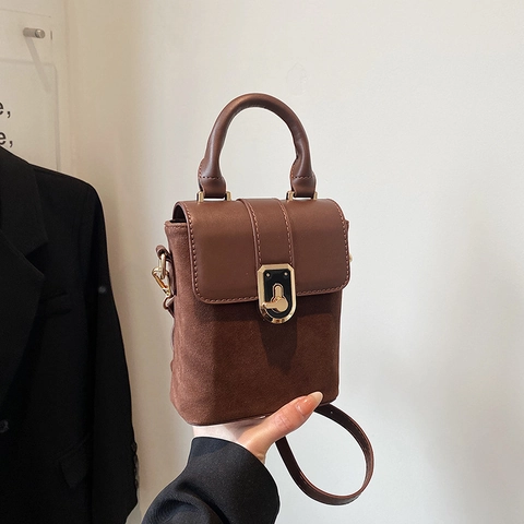 Borsa A Spalla Donna Retrò Pelle PU Camoscio Patchwork Mano Con Chiusura In Metallo Elegante Minimalista Borsa Tracolla