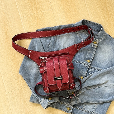 Riñonera De Muslo Punk Para Mujer Cuero PU Bolsa De Cintura Y Pierna Para Motocicleta Con Correas Ajustables Gótico