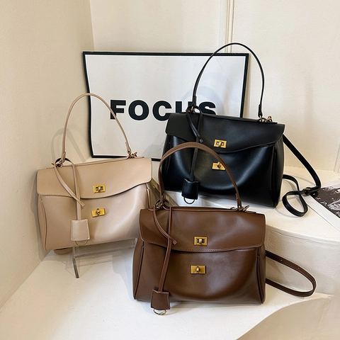 Große Kapazität PU Leder Tote Crossbody Tasche Einfache Schicke Pendler Unterarm Handtasche Mit Goldener Verschluss