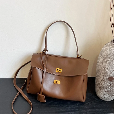 Große Kapazität PU Leder Tote Crossbody Tasche Einfache Schicke Pendler Unterarm Handtasche Mit Goldener Verschluss