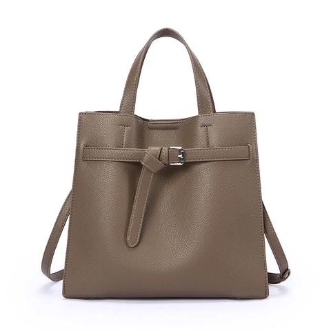 Women Lychee Grain PU Leather Tote Handbag Vintage Large Capacity Commuter Shoulder Bag Adjustable Strap Silver Buckle