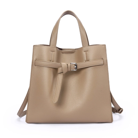 Women Lychee Grain PU Leather Tote Handbag Vintage Large Capacity Commuter Shoulder Bag Adjustable Strap Silver Buckle
