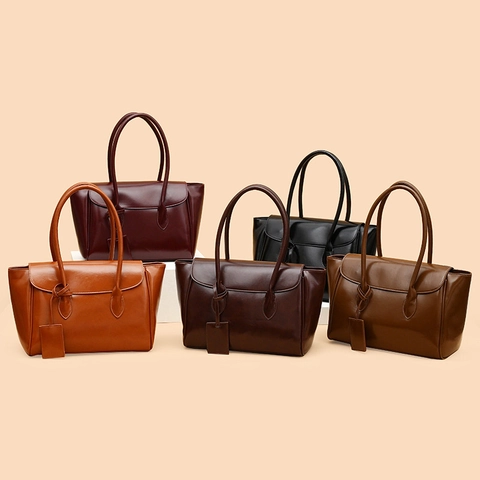 Women Glossy PU Leather Tote Bag Large Capacity Flap Shoulder Handbag Retro Minimalist Office Commute Solid Color