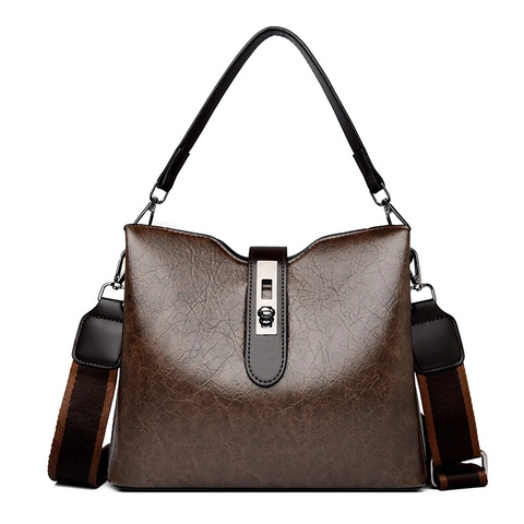 Borsa A Secchiello Vintage Da Donna In Morbida Pelle PU Grande Capacità Con Tracolla Larga A Righe Borsa A Tracolla