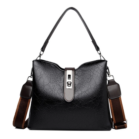 Borsa A Secchiello Vintage Da Donna In Morbida Pelle PU Grande Capacità Con Tracolla Larga A Righe Borsa A Tracolla