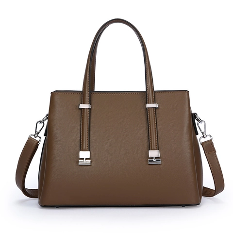 Women PU Leather Tote Handbag Lychee Textured Structured Commuter Bag With Detachable Adjustable Shoulder Strap Silver Hardware