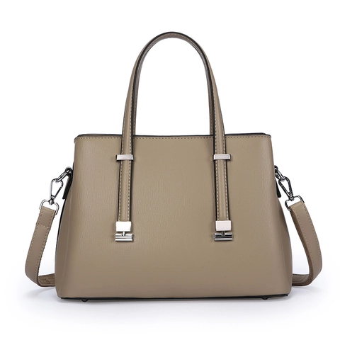 Women PU Leather Tote Handbag Lychee Textured Structured Commuter Bag With Detachable Adjustable Shoulder Strap Silver Hardware