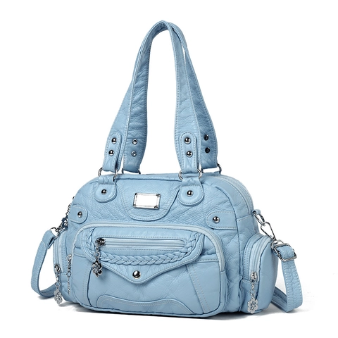 Vintage Dames Schoudertas Zacht PU Leer Meerdere Zakken Grote Capaciteit Handtas Crossbody Commuter Effen Kleur