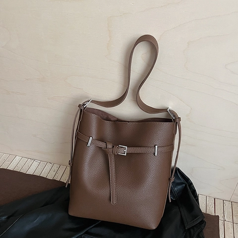 Eimer Tasche Lychee Muster PU Leder Magnetverschluss Große Kapazität Vintage Urban Minimalistisch Damen