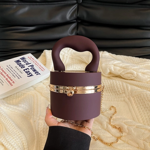 Cylindrical Acrylic Evening Bag Unique Top Handle Hard Shell Handbag Women Shoulder Crossbody Chain Strap Retro Trendy Party Accessory