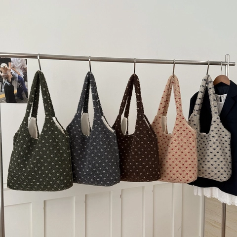 Herzmuster Plüsch Sherpa Tote Bag Große Kapazität Kunstpelz Schulterhandtasche Herbst Winter Weiche Tasche