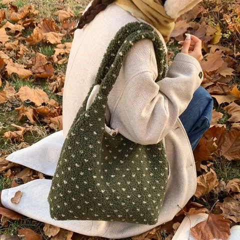 Herzmuster Plüsch Sherpa Tote Bag Große Kapazität Kunstpelz Schulterhandtasche Herbst Winter Weiche Tasche