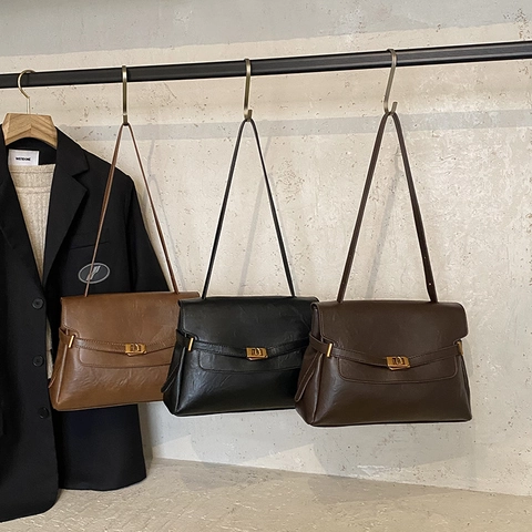 Retro Schulter Unterarm Tasche PU Leder Große Kapazität Goldschloss Verschluss Pendeln Modische Damen Handtasche