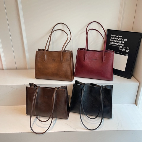 Bolso Tote De Cuero PU Suave Vintage De Gran Capacidad Bolso De Hombro Para Viajar Estilo Simple Y Elegante Para Mujeres