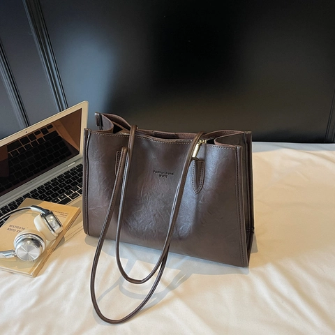 Bolso Tote De Cuero PU Suave Vintage De Gran Capacidad Bolso De Hombro Para Viajar Estilo Simple Y Elegante Para Mujeres