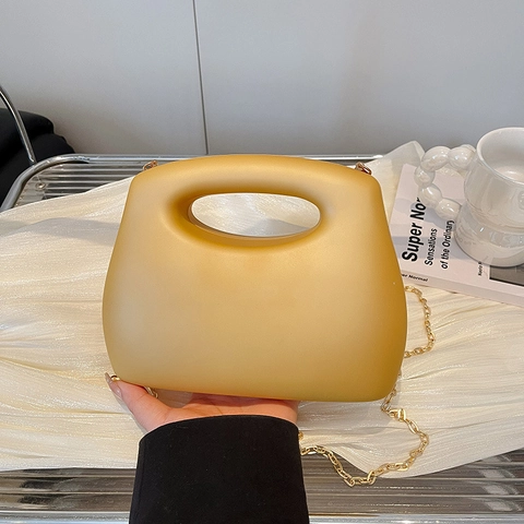Acrylic Evening Bag Women Hollowed Crossbody Clutch Metal Chain Solid Color Elegant Party Handbag