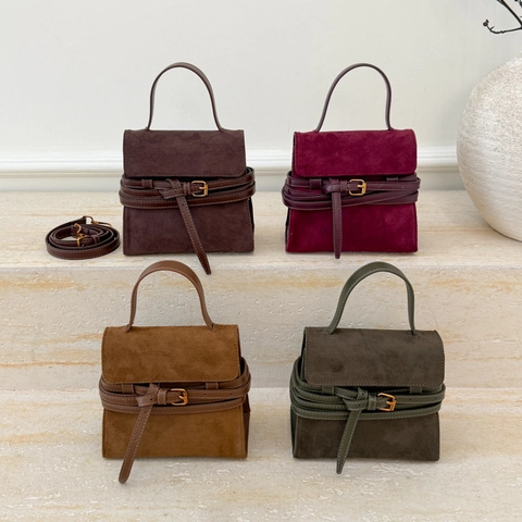 Retro Suede Texture PU Leather Handbag With Belt Buckle Crossbody Shoulder Bag For Women Vintage Minimalist Daily Style