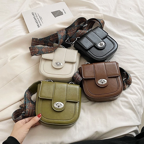 Borsa a Tracolla Donna Pelle PU Tracolla Larga Colorata Stile Retro Bohémien Piccola Borsa Quadrata Chiusura Girevole