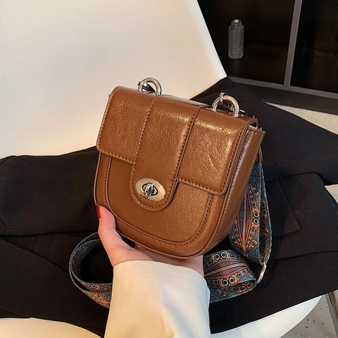 Borsa a Tracolla Donna Pelle PU Tracolla Larga Colorata Stile Retro Bohémien Piccola Borsa Quadrata Chiusura Girevole