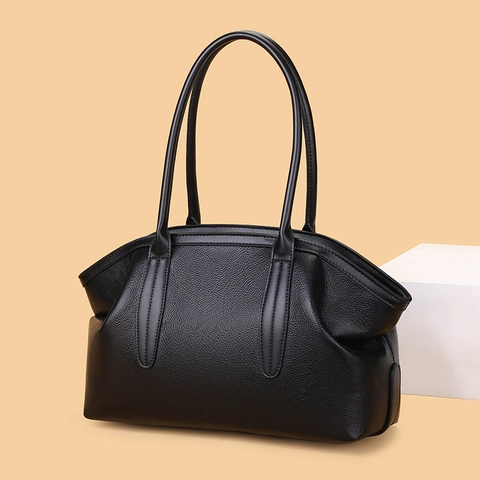 Women Tote Bag Lychee Pattern PU Leather Large Capacity Simple Commute Shoulder Handbag Retro Style