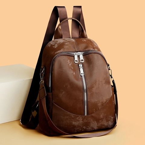 Mochila Moda Mujer Cuero PU Gran Capacidad Ligera Viaje Conmutación Urbano Simple Bolso