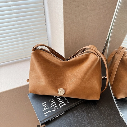 Borsa Sottobraccio Vintage In Pelle PU Opaca Borsa A Tracolla Retro Con Decorazione In Metallo Dorato Per Donna