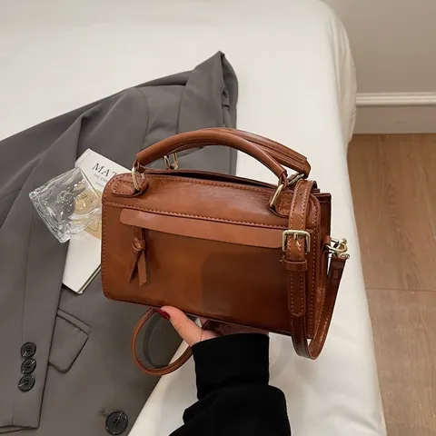 Women Shoulder Crossbody Bag PU Leather Top Handle Zipper Rectangular Casual City Style Fashion Tassel Detail