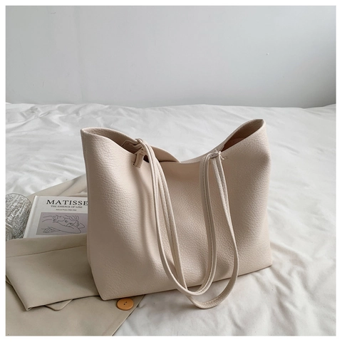 Women Tote Bag And Pouch PU Leather Lychee Pattern Large Capacity Vintage Casual Daily Commute Shoulder Handbag