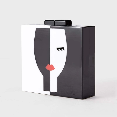 Abstract Face Pattern Acrylic Hard Shell Evening Clutch Bag Square Splicing Artistic Handbag For Women Wedding Party Prom
