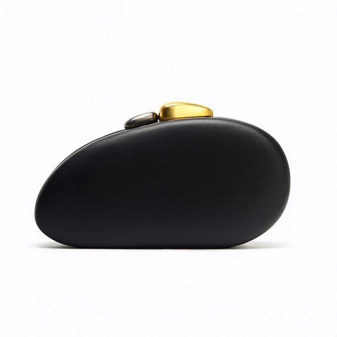 Women Pebble Shape Evening Clutch Bag Minimalist PU Leather Acrylic Ovoid Hard Shell Handbag With Irregular Metal Buckle