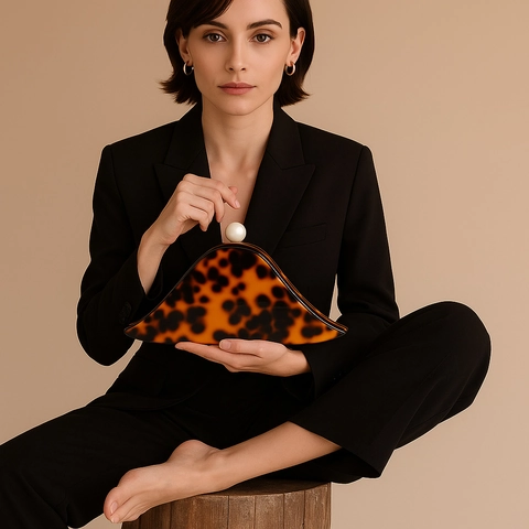 Acrylic Shell Shape Evening Clutch Bag Tortoiseshell Marble Pattern Artificial Pearl Clasp Wedding Party Handbag