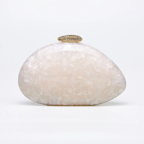 Acrylic Evening Bag Irregular Pebble Clutch With Rhinestone Clasp And Metal Chain Strap For Women Party Wedding