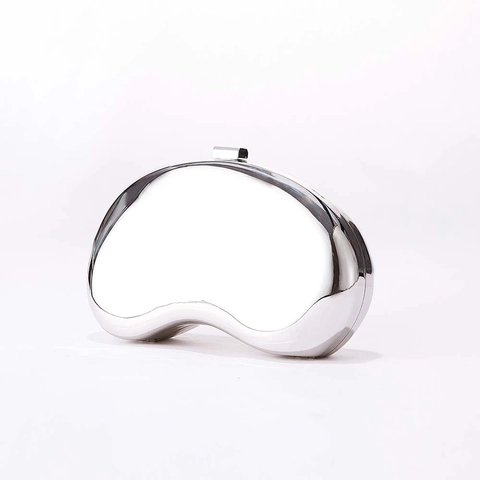 Abendtasche Clutch Bohnenform Poliertes Metall Spiegelglanz Hartschale Party Handtasche Mit Abnehmbarer Kette Damen