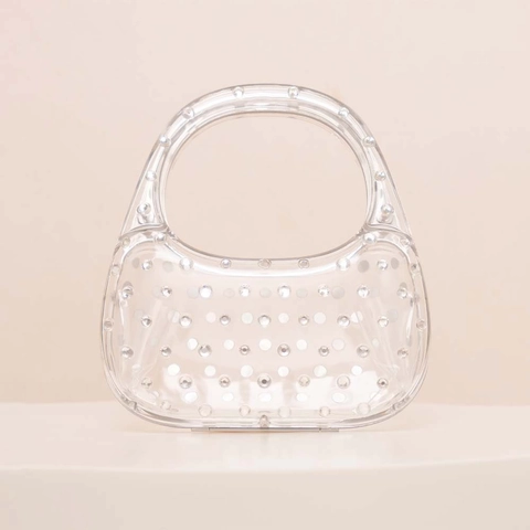 Transparente Acryl Abendtasche Damen Funkelnde Strass Handheld Clutch Quadratisch Trendiges Party Accessoire