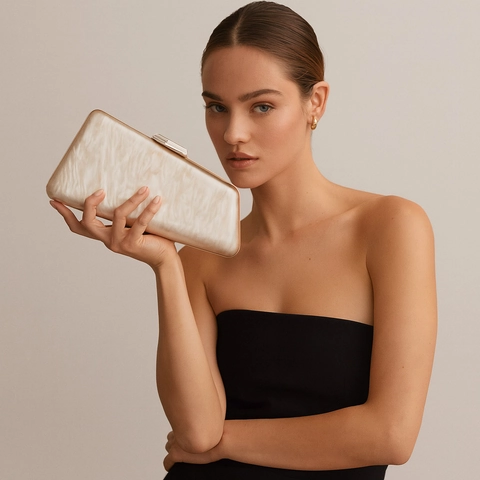 Acryl Avondtas Clutch Marmer Textuur Asymmetrisch Trapezium Harde Schaal Handtas Met Gouden Hardware Voor Dames Feest