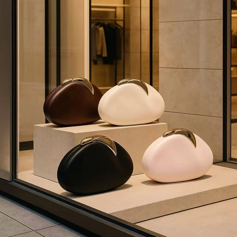 Pebble Shaped Clutch Bag PU Leather Evening Purse Chic Organic Design Metal Buckle Magnetic Closure For Women Wedding Party