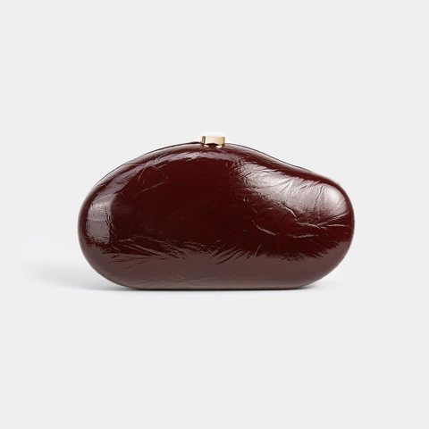 Evening Clutch Bag PU Patent Leather Wrinkled Cobblestone Shape With Gold Metal Clasp And Chain Strap For Women